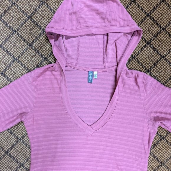 IBEX Hooded Long Sleeve Shirt Merino Wool Blend Women's Large Pink Shadow Stripe - Picture 2 of 12